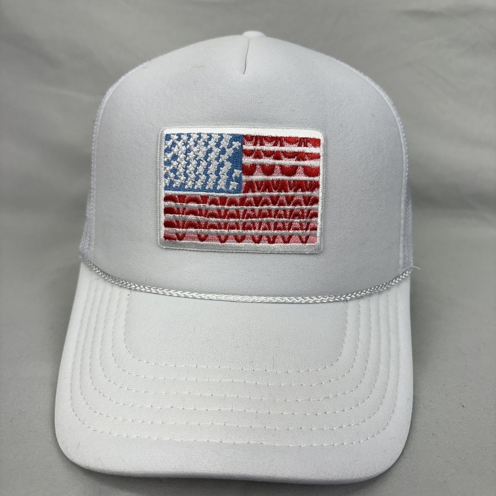 Katydid Trucker Hat American Flag Patch Womens OS White Mesh Snapback Cap